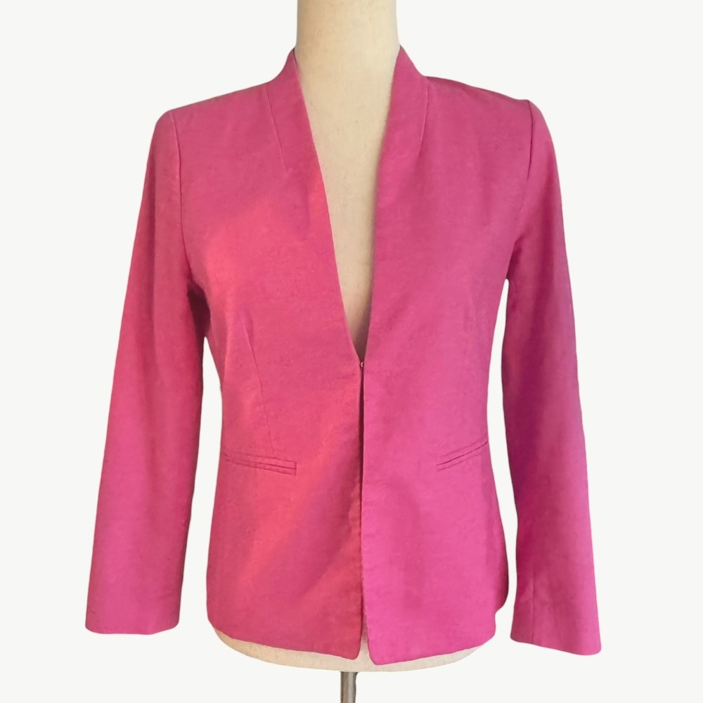 J.Crew Pink Linen Blend Collarless Blazer Jacket‎ Women's Size 2 4 S Barbiecore